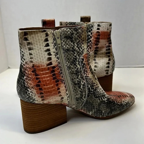 Korks Leland Ankle Boots Leather Snake Print Bootie Heeled Brown Tan Size 8.5 - Picture 7 of 11
